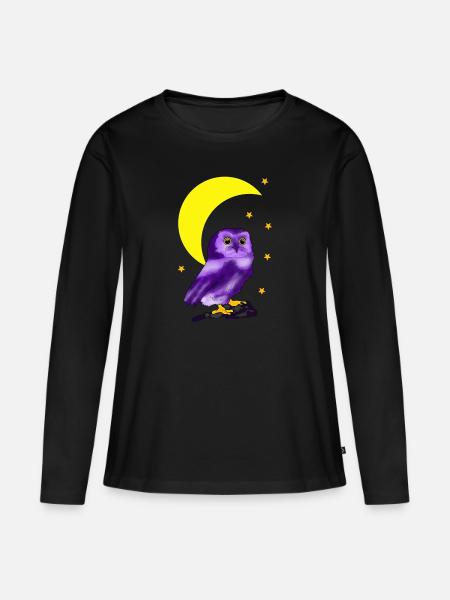 Eule vor Mondsichel - Frauen Premium Bio Langarmshirt - Schwarz
