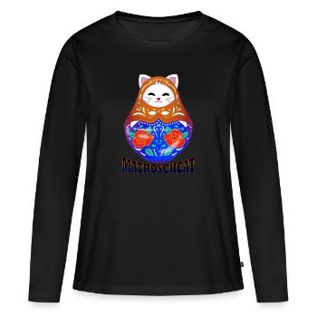 Matryoshcat | Miauschka | Chat et matriochka - T-shirt manches longues Premium bio Femme - noir - Devant - Julia (174cm)