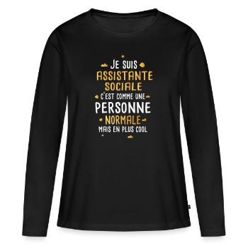 Assistante sociale humour femme - T-shirt manches longues Premium bio Femme - noir - Devant - Julia (174cm)
