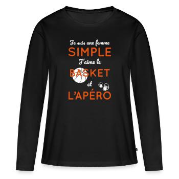 Femme simple aime le basket et l'apéro - T-shirt manches longues Premium bio Femme - noir - Devant - Julia (174cm)