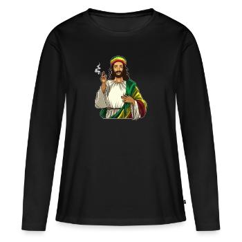 Rasta Jesus fume Weed - Cannabis Lord - Kiffer - T-shirt manches longues Premium bio Femme - noir - Devant - Julia (174cm)