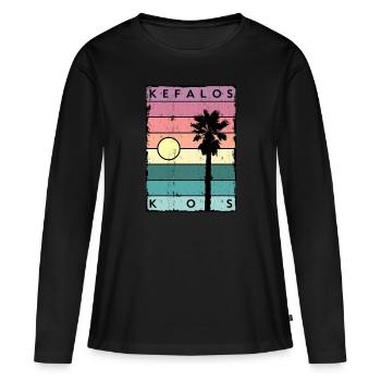 Kefalos Horizont und Palme Kos - Frauen Premium Bio Langarmshirt - Schwarz - Vorne - Julia (174cm)