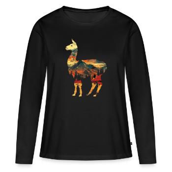 Alpaga Lama Andes Amérique du Sud - T-shirt manches longues Premium bio Femme - noir - Devant - Julia (174cm)