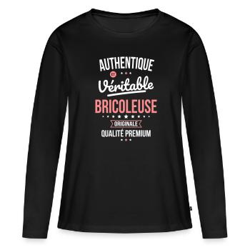 Authentique et véritable bricoleuse - Originale - T-shirt manches longues Premium bio Femme - noir - Devant - Julia (174cm)