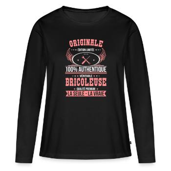 Authentique et véritable bricoleuse - Originale - T-shirt manches longues Premium bio Femme - noir - Devant - Julia (174cm)