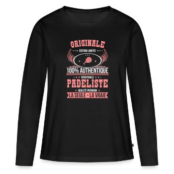 Authentique et véritable padeliste - Originale - T-shirt manches longues Premium bio Femme - noir - Devant - Julia (174cm)