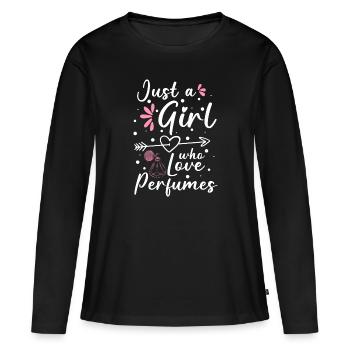 parfum odeur parfumerie luxe - T-shirt manches longues Premium bio Femme - noir - Devant - Julia (174cm)