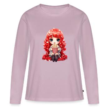 Maïs soufflé Dollie - T-shirt manches longues Premium bio Femme - rose poudré - Devant - Julia (174cm)