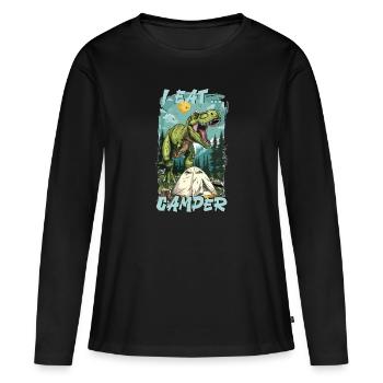 Dino Trex I Eat Camper - Campingurlaub Urlaub - Frauen Premium Bio Langarmshirt - Schwarz - Vorne - Julia (174cm)