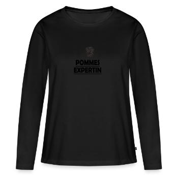 Pommes Expertin - Frauen Premium Bio Langarmshirt - Schwarz - Vorne - Julia (174cm)