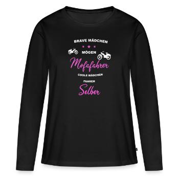 Mofa Moped Mofafahrer Mopedfahrer Mopeds Mokick - Frauen Premium Bio Langarmshirt - Schwarz - Vorne - Julia (174cm)