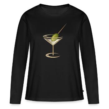 Verre Martini frais avec olive - T-shirt manches longues Premium bio Femme - noir - Devant - Julia (174cm)