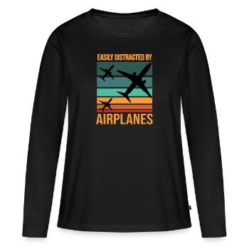 Leicht von Flugzeugen abgelenkt - Frauen Premium Bio Langarmshirt - Schwarz - Vorne - Julia (174cm)