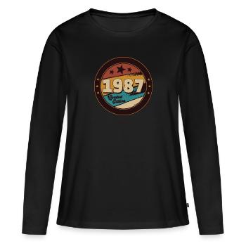 1987 - Frauen Premium Bio Langarmshirt - Schwarz - Vorne - Julia (174cm)