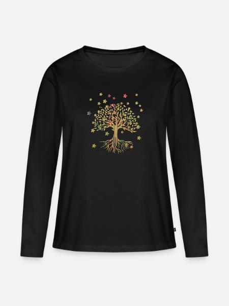 Baum des Lebens ,Lebensbaum,blumen,gold,blume - Frauen Premium Bio Langarmshirt - Schwarz
