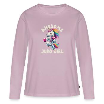 Judo - T-shirt manches longues Premium bio Femme - rose poudré - Devant - Julia (174cm)