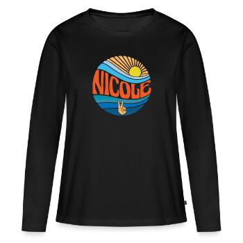 Nicole Chemise Vintage Coucher de soleil Nicole Groovy Cravate Dye - T-shirt manches longues Premium bio Femme - noir - Devant - Julia (174cm)