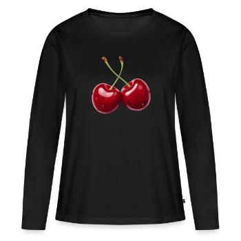 Kirsche - Frauen Premium Bio Langarmshirt - Schwarz - Vorne - Julia (174cm)