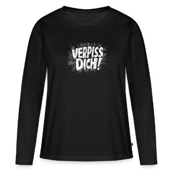 T-shirt Piss Off / Dire - T-shirt manches longues Premium bio Femme - noir - Devant - Julia (174cm)