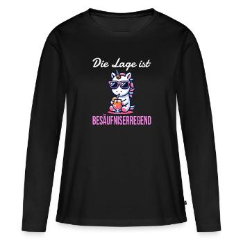 lustiger Einhorn Spruch zum Feiern und Party - Frauen Premium Bio Langarmshirt - Schwarz - Vorne - Julia (174cm)