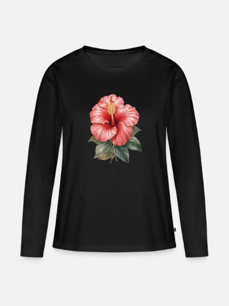 Hibiskus Blüte - Frauen Premium Bio Langarmshirt - Schwarz