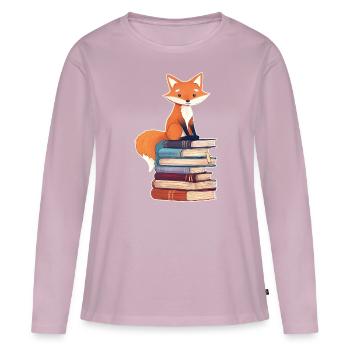 Fox on stack of books - Women's Premium Organic Long Sleeve Shirt - dusky pink - Front - Julia (174cm)