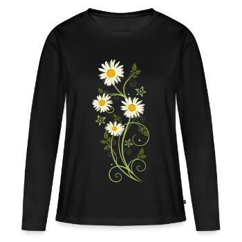 Filigrane Ranke avec marguerites - T-shirt manches longues Premium bio Femme - noir - Devant - Julia (174cm)