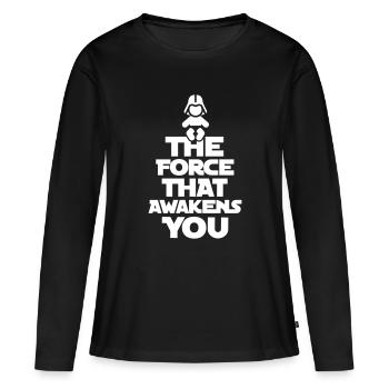 Geschenk geburt baby, La force qui vous réveille - T-shirt manches longues Premium bio Femme - noir - Devant - Julia (174cm)