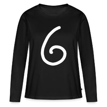6 Numéro six numéro blanc anniversaire - T-shirt manches longues Premium bio Femme - noir - Devant - Julia (174cm)