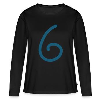 6 Numéro six Numéro Anniversaire - T-shirt manches longues Premium bio Femme - noir - Devant - Julia (174cm)
