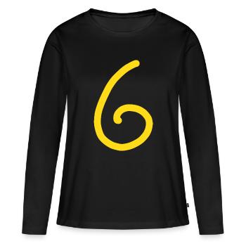 6 Numéro six Numéro Anniversaire - T-shirt manches longues Premium bio Femme - noir - Devant - Julia (174cm)