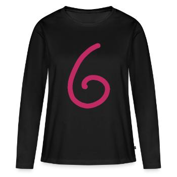 6 Numéro six Numéro Anniversaire - T-shirt manches longues Premium bio Femme - noir - Devant - Julia (174cm)