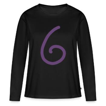 6 Numéro six numéro violet anniversaire - T-shirt manches longues Premium bio Femme - noir - Devant - Julia (174cm)
