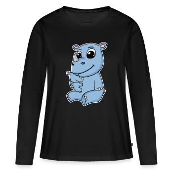 Nashorn Familie - Nashorn mit Baby - Nashorn Motiv - Frauen Premium Bio Langarmshirt - Schwarz - Vorne - Julia (174cm)