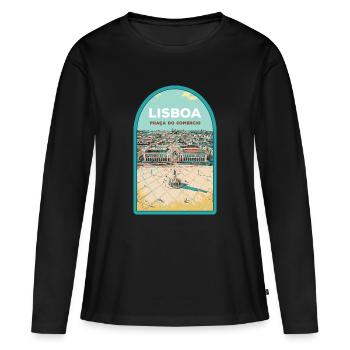 Illustration Place du Commerce, Lisbonne - T-shirt manches longues Premium bio Femme - noir - Devant - Julia (174cm)