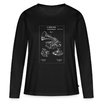 Plan vintage de gramophone - T-shirt manches longues Premium bio Femme - noir - Devant - Julia (174cm)