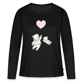 Deux ours en peluche avec un ballon en forme de cœur - T-shirt manches longues Premium bio Femme - noir - Devant - Julia (174cm)