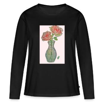 2 roses roses rouges - T-shirt manches longues Premium bio Femme - noir - Devant - Julia (174cm)