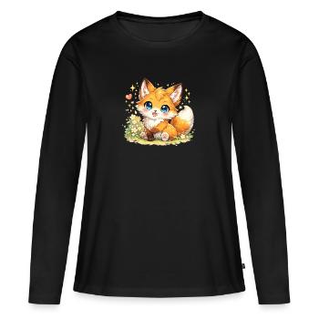 Renard Kawaï – Adorable Petit Renard - T-shirt manches longues Premium bio Femme - noir - Devant - Julia (174cm)