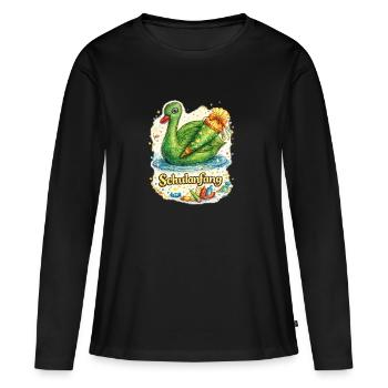 Schulanfang-Schwan mit Geschenk - Frauen Premium Bio Langarmshirt - Schwarz - Vorne - Julia (174cm)