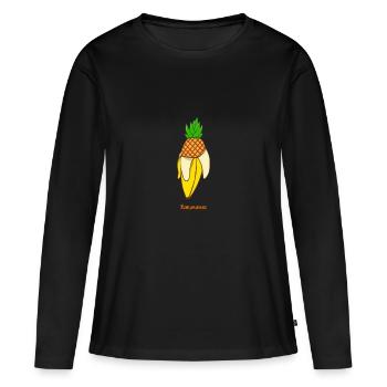 Ananas banane - T-shirt manches longues Premium bio Femme - noir - Devant - Julia (174cm)