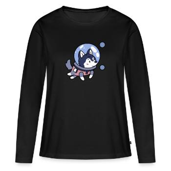 Husky dans Space Dog Lover chiot - T-shirt manches longues Premium bio Femme - noir - Devant - Julia (174cm)