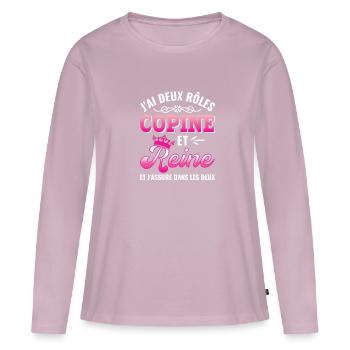 copine reine j'assure couronne princesse - T-shirt manches longues Premium bio Femme - rose poudré - Devant - Julia (174cm)