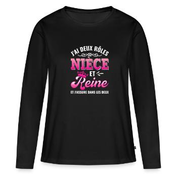 nièce reine j'assure couronne princesse - T-shirt manches longues Premium bio Femme - noir - Devant - Julia (174cm)