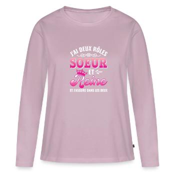 soeur reine j'assure couronne princesse - T-shirt manches longues Premium bio Femme - rose poudré - Devant - Julia (174cm)