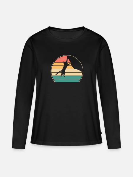 Boulder Katze Felskletterer Klettern Bergsteigen - Frauen Premium Bio Langarmshirt - Schwarz
