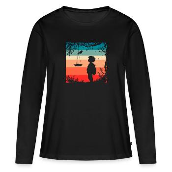 alimentation des oiseaux - T-shirt manches longues Premium bio Femme - noir - Devant - Julia (174cm)