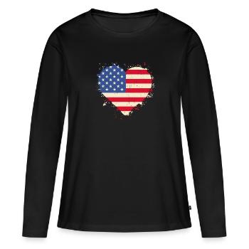 Veteran Herz USA - Frauen Premium Bio Langarmshirt - Schwarz - Vorne - Julia (174cm)