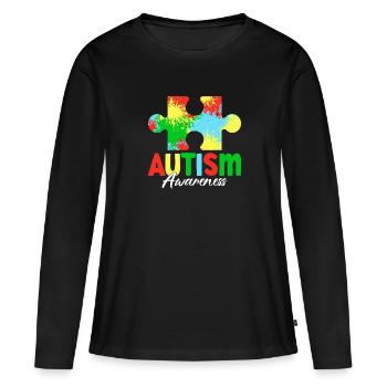 Sensibilisation à l’autisme - T-shirt manches longues Premium bio Femme - noir - Devant - Julia (174cm)