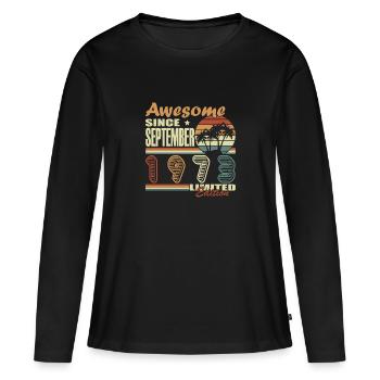 Septembre 1973 Anniversaire Septembre 1973 Septembre - T-shirt manches longues Premium bio Femme - noir - Devant - Julia (174cm)